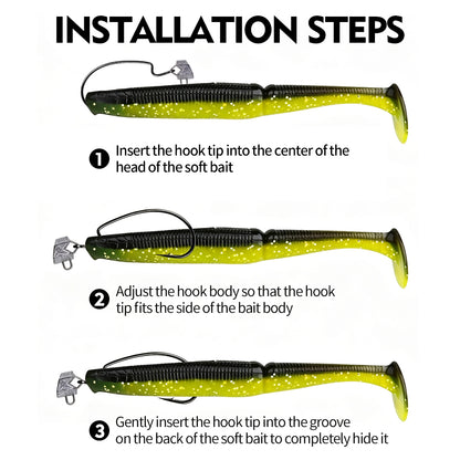 Step-by-step guide to rigging soft plastic worm lure on PROBEROS JIG090 offset hook