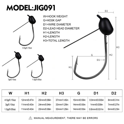 PROBEROS JIG091 Jig Head Hook Specifications Chart 1.5g 3g 4.5g