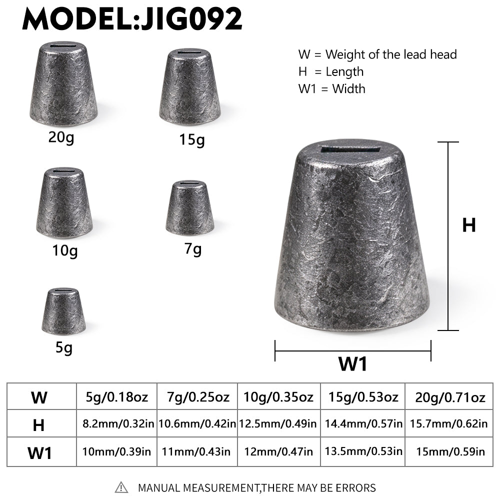 PROBEROS JIG092 Tapered Insert Lead Sinker Specifications Chart