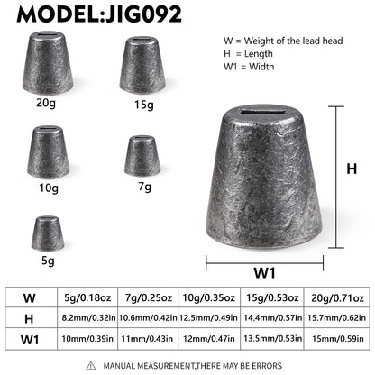 PROBEROS JIG092 Tapered Insert Lead Sinker Specifications Chart