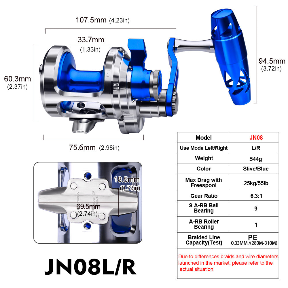 PROBEROS JN08 Left and Right Handed Offshore Jigging Reel