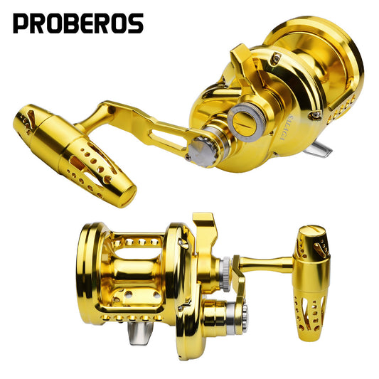 PROBEROS JN12 CNC Aluminum Slow Pitch Jigging Reel 40kg Drag Gold