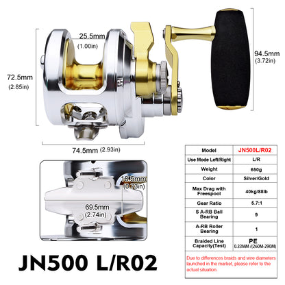 PROBEROS JN500 Jigging Reel Silver Blue JN500L/R01 and Silver Gold JN500L/R02