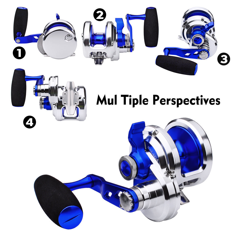 PROBEROS JN500 Silver Blue CNC Aluminum Offshore Slow Pitch Reel