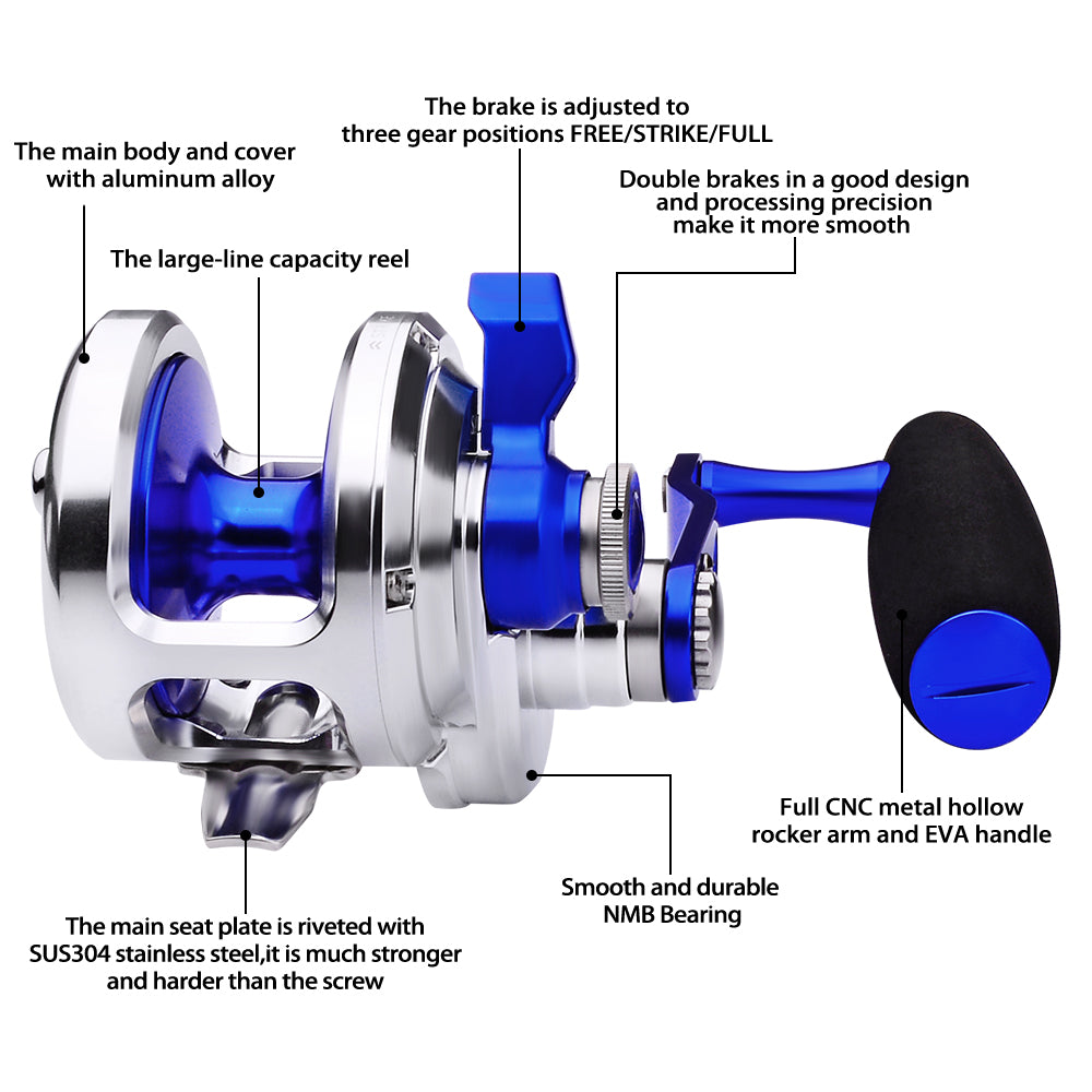 PROBEROS JN500 Silver Blue CNC Aluminum Offshore Slow Pitch Reel