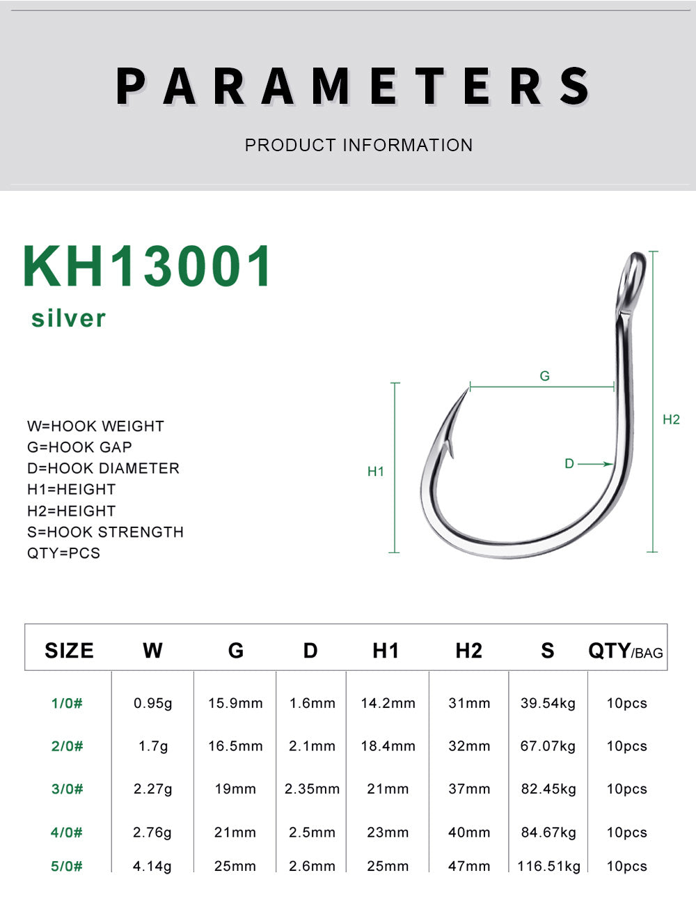 PROBEROS KH13001 Saltwater Single Fishing Hooks 1/0-5/0 20PCS – Proberos