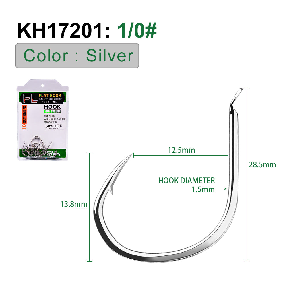 Size chart for PROBEROS KH17201 inline single fishing hooks, sizes 1/0