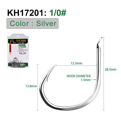 Size chart for PROBEROS KH17201 inline single fishing hooks, sizes 1/0
