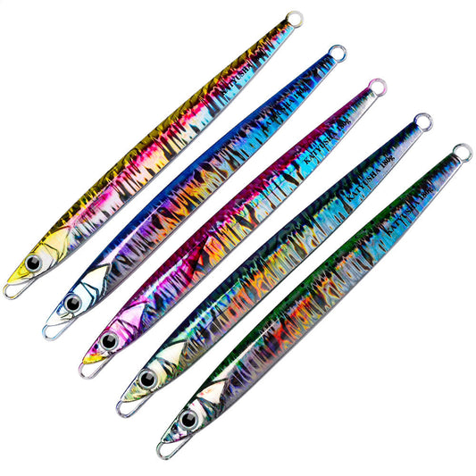 PROBEROS KLF138 Jig slow jigging 60g-180g, acabado láser, patrón pez forraje – agua salada