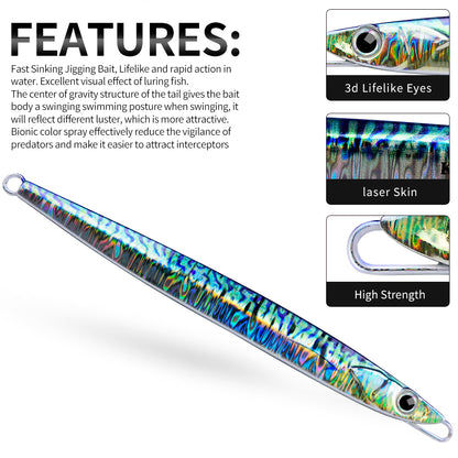 PROBEROS KLF138 slow jigging lure 3D realistic baitfish eye and holographic laser coating detail