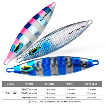 PROBEROS KLF139 slow jigging lure size and weight specification chart 180g 230g 280g