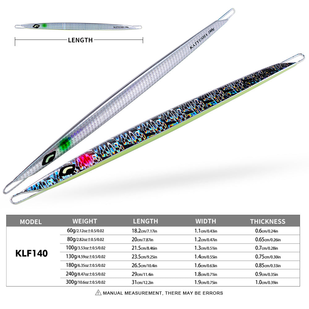 PROBEROS KLF140 Slow Jigging Lure Size and Weight Chart 60g to 300g