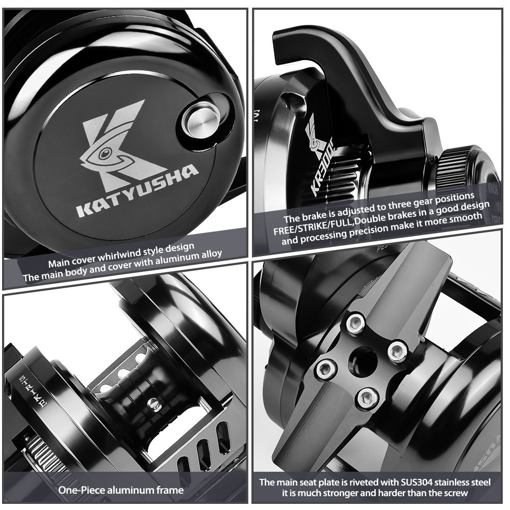 PROBEROS KR200S KR300S Slow Pitch Jigging Reel Gunmetal Black 25kg Drag