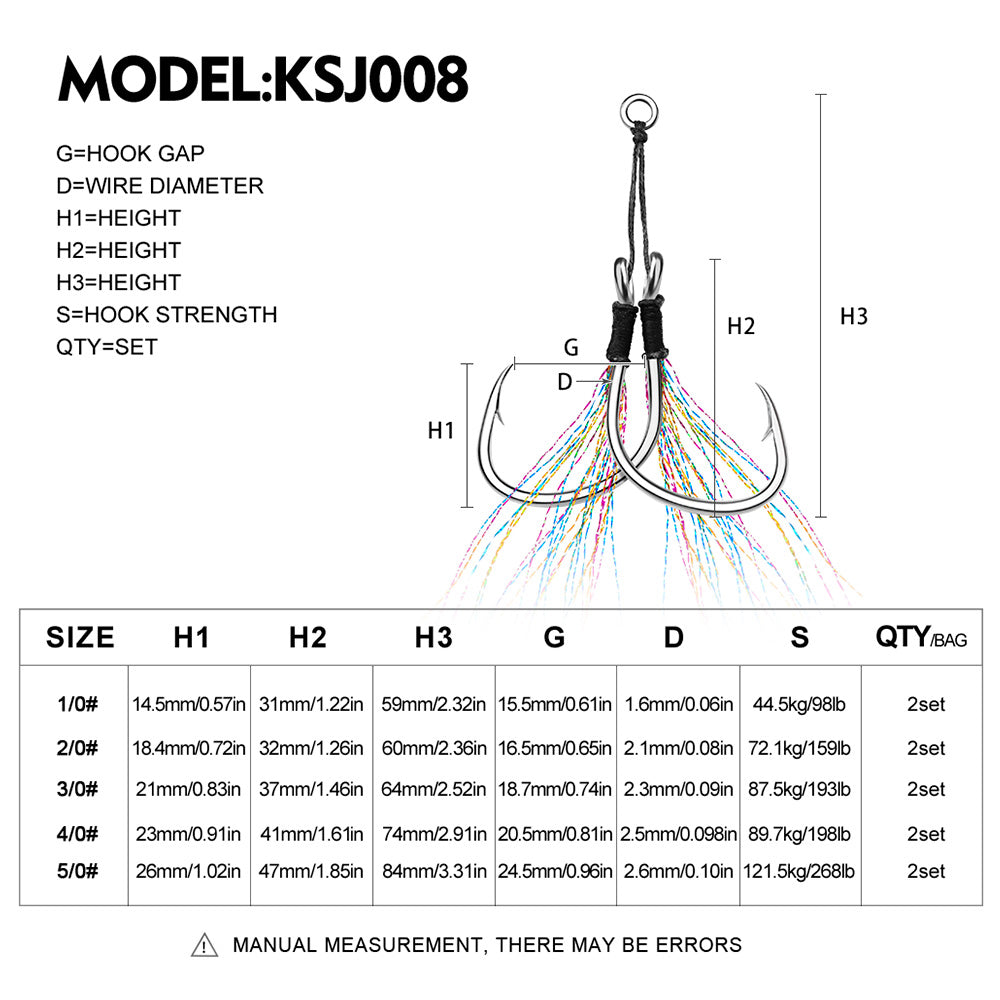 PROBEROS KSJ008 Double Assist Hooks Display All Sizes 1/0# To 5/0#