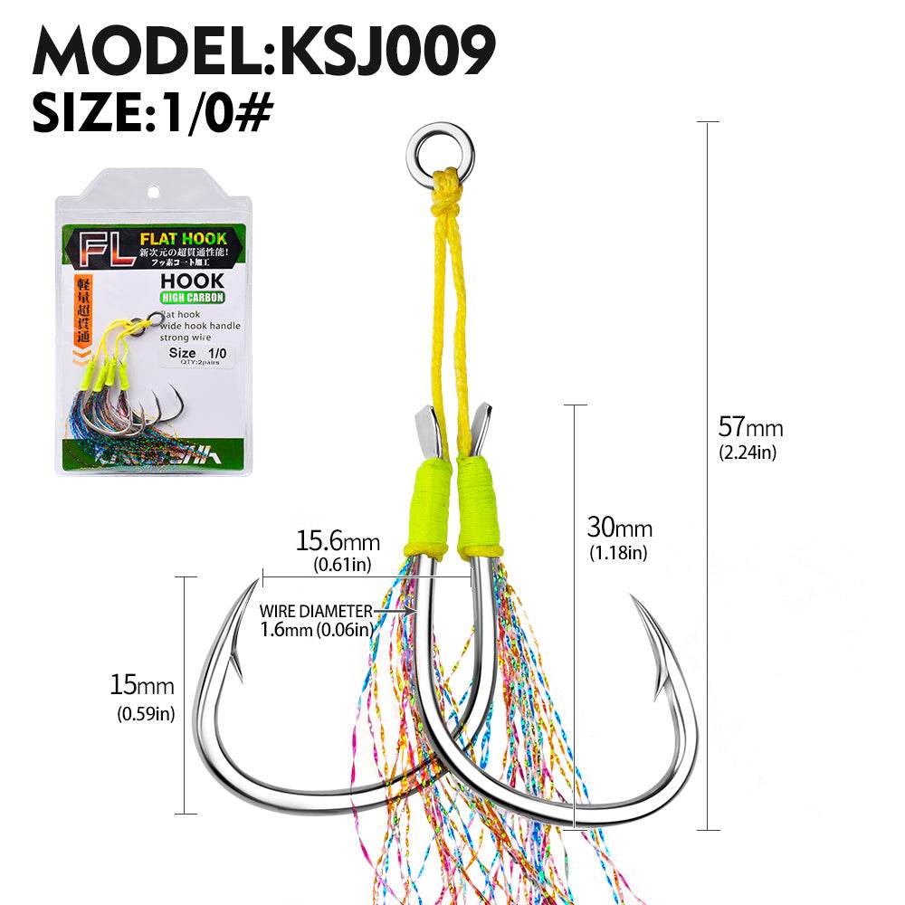 PROBEROS KSJ009 Size 1/0# Double Assist Hook for Light Jigging