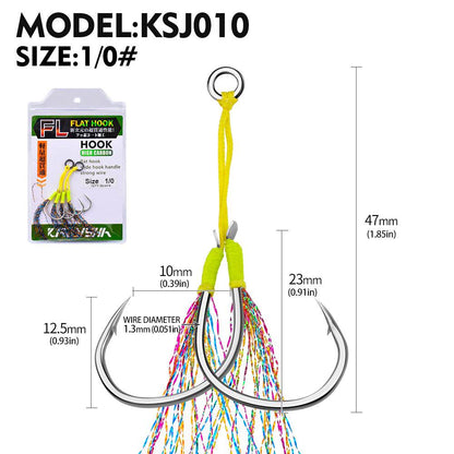 PROBEROS 5PC 1/0 2/0 3/0 4/0 5/0 6/0 Sea Fishing Tackle Slow Jigging Fishing Hook Glow Double Assist Hooks - Proberos