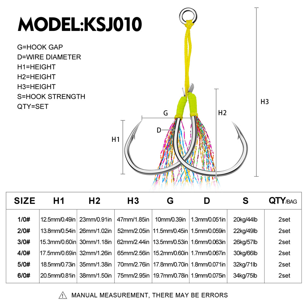 PROBEROS KSJ010 Jigging Assist Hook Size Chart 1/0# To 6/0#