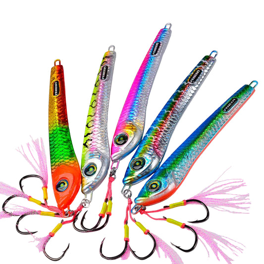 PROBEROS LF033 Jig slow jigging 60g-200g, acabado láser, ojos 3D grandes – agua salada