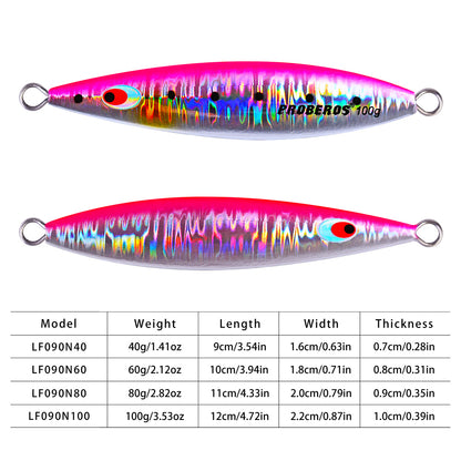 PROBEROS LF090 micro jigging lure size and weight specification chart 40g to 100g