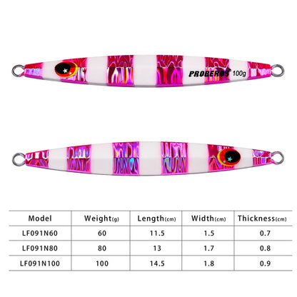 PROBEROS LF091 slow jigging lure size and weight specification chart 60g 80g 100g