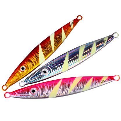 Close up of 3D lifelike eyes and laser stripe coating on PROBEROS metal jig