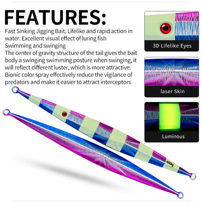 PROBEROS LF123 lead slow jigging lure with luminous glow block for saltwater tuna fishing