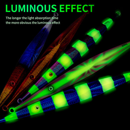 Luminous glow block in dark effect of PROBEROS LF123 slow jigging lure for deep water fishing