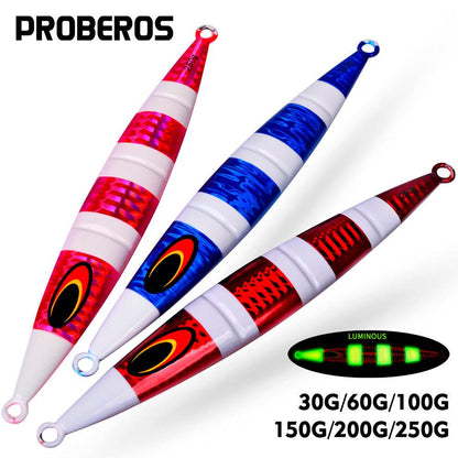 PROBEROS 5pcs Metal Jig 30/60/100/150/200/250g Long Cast Fast Sinking Jigging Lure Fishing Bait Trout Artificial Hard Lure Tackle - Proberos