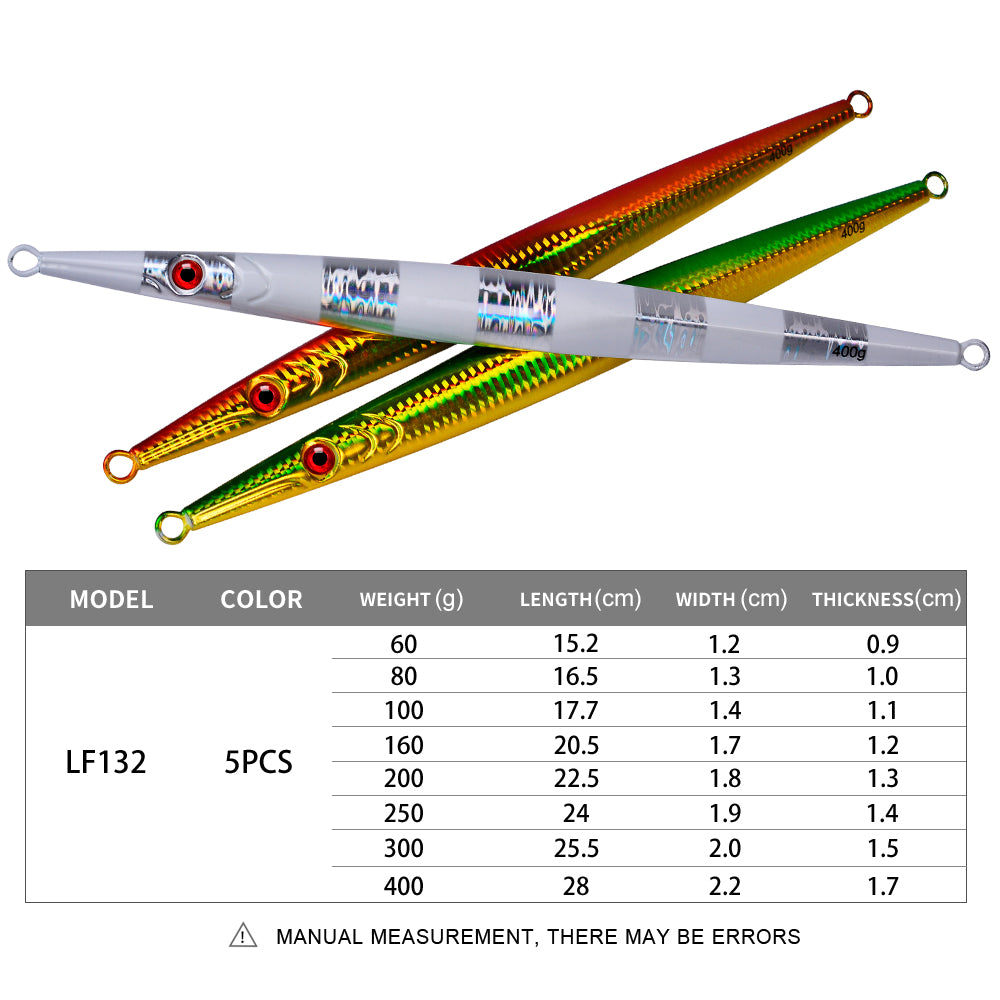 PROBEROS LF133 slow jigging lure size and weight specification chart 60g to 300g