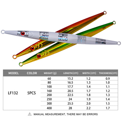 PROBEROS LF133 slow jigging lure size and weight specification chart 60g to 300g