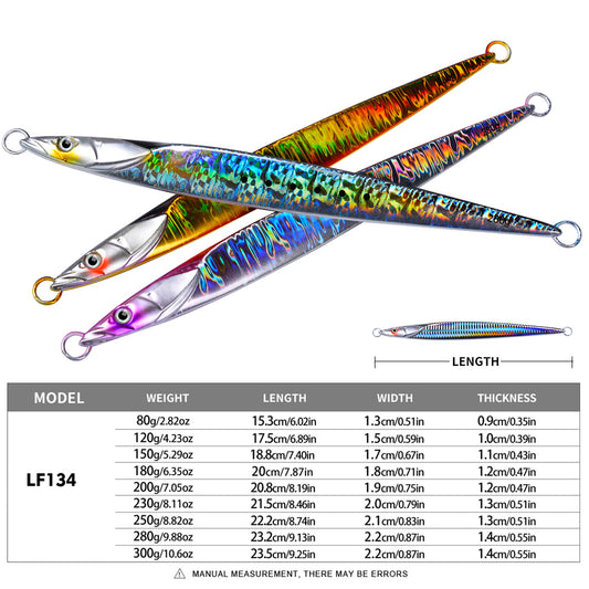 PROBEROS LF134 slow jigging lure size and weight specification chart 80g to 300g