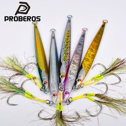 PROBEROS LF134 slow jigging lure saltwater metal bait set in 5 laser colors with assist hook