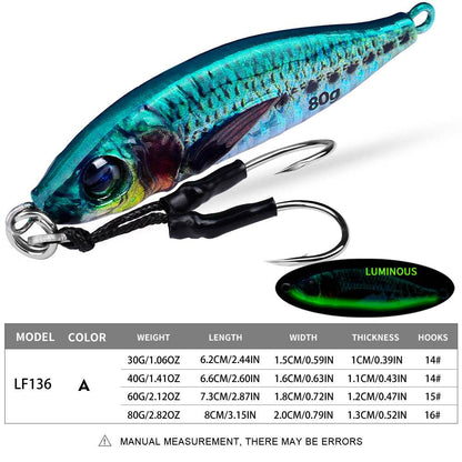 PROBEROS 5pcs Luminous Jigging Lure 30-40-60-80g Metal Jigs Fishing Bait Sea Fishing Jig Spoon Trolling Wobbler Hard Isca Pesca - Proberos