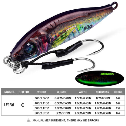 PROBEROS 5pcs Luminous Jigging Lure 30-40-60-80g Metal Jigs Fishing Bait Sea Fishing Jig Spoon Trolling Wobbler Hard Isca Pesca - Proberos