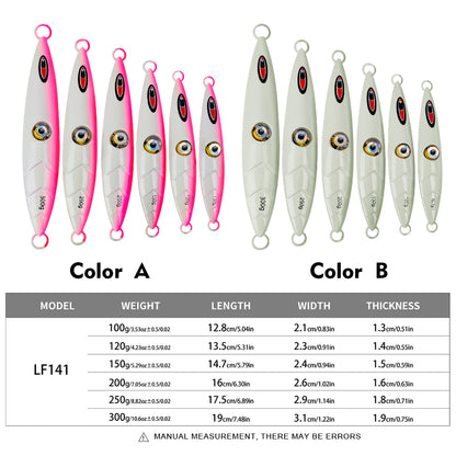 PROBEROS LF141 Slow Jigging Lure Size Chart 100g to 300g