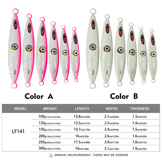 PROBEROS LF141 Slow Jigging Lure Size Chart 100g to 300g