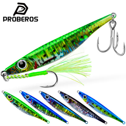 PROBEROS LF143 shore casting metal jig lure with feather assist hook for saltwater fishing