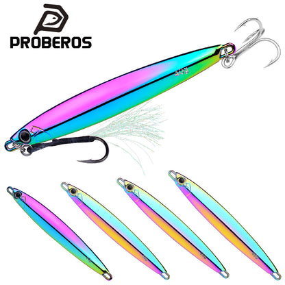PROBEROS LF144 slow jigging lure with treble hook and assist feather for saltwater fishing
