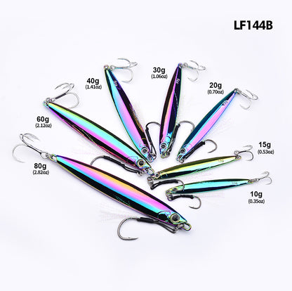 Size and weight comparison chart for PROBEROS LF144 metal jigs 10g to 80g