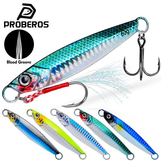 PROBEROS LF149 slow jigging lure with treble hook and assist feather for saltwater fishing