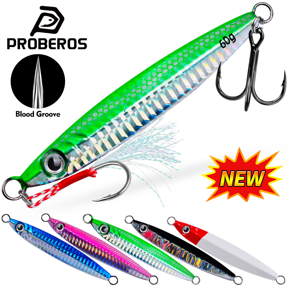 PROBEROS LF150 lead slow jigging lure with blood groove treble hook for saltwater fishing