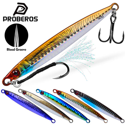 PROBEROS LF152 slow jigging metal lure with blood groove treble hook and assist feather