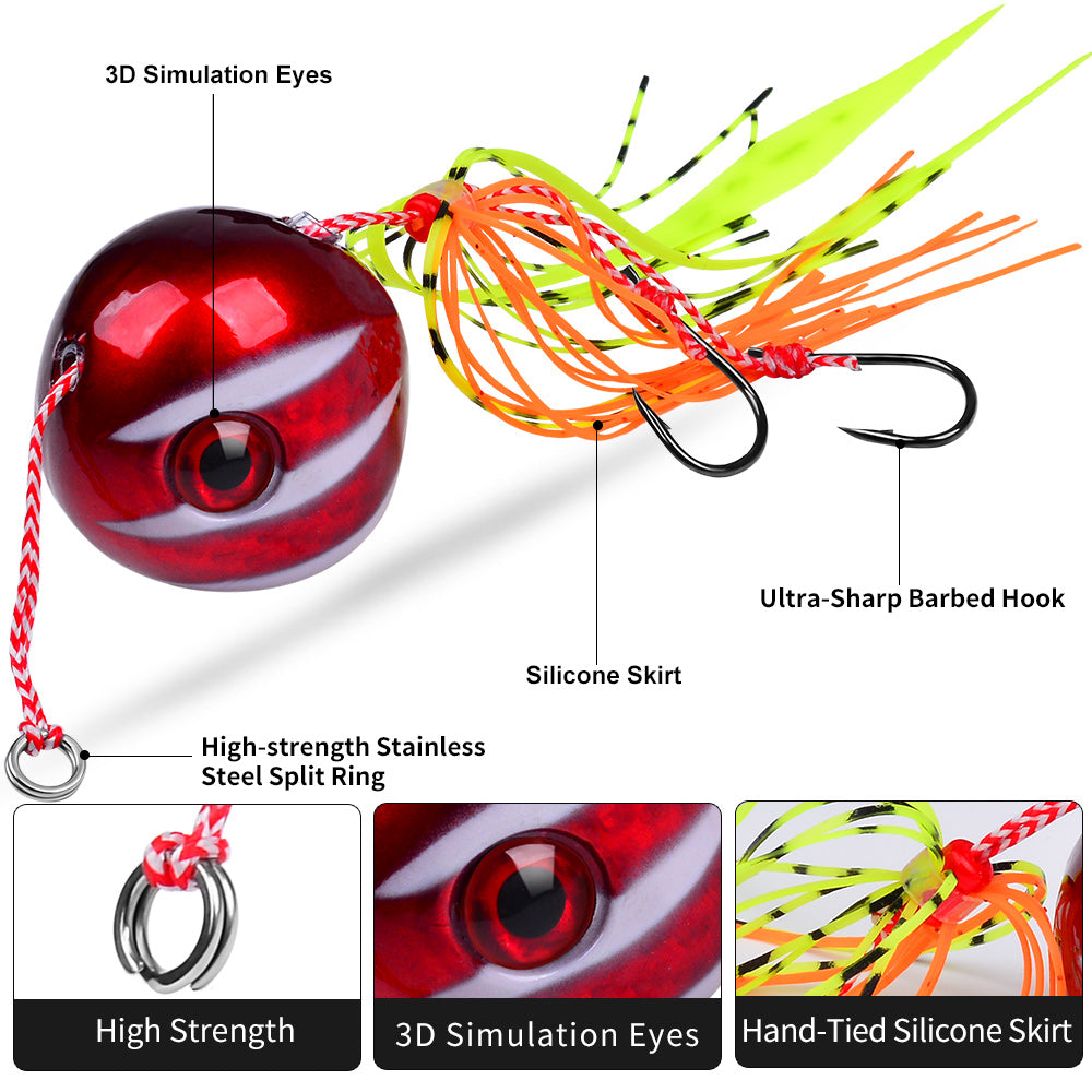 PROBEROS 3D Oversized Luminous Red Eye Lead Head Jig Detail