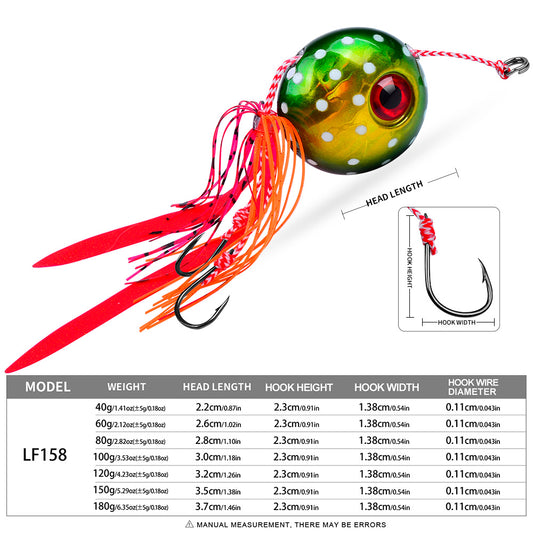 PROBEROS LF158 Kabura Jig Weight Size Chart 40g to 180g