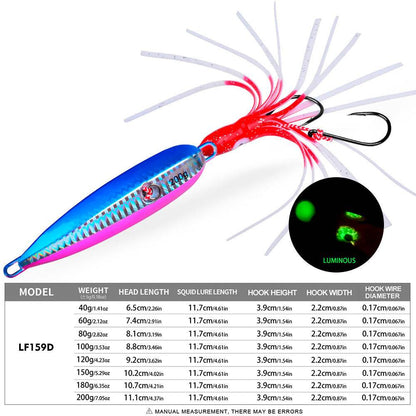 PROBEROS 5pcs 40g 60g 80g 100g 120g 150g 180g 200g Slow Sinking Inchiku Jig Lure Bottomship Fishing With Soft Squid Rubber Skirts Hook Bait - Proberos