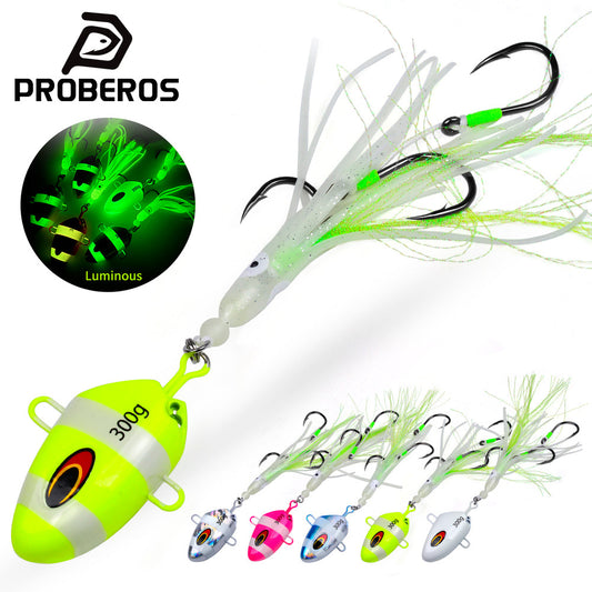 PROBEROS LF160 saltwater lead kabura jig with squid skirt main view