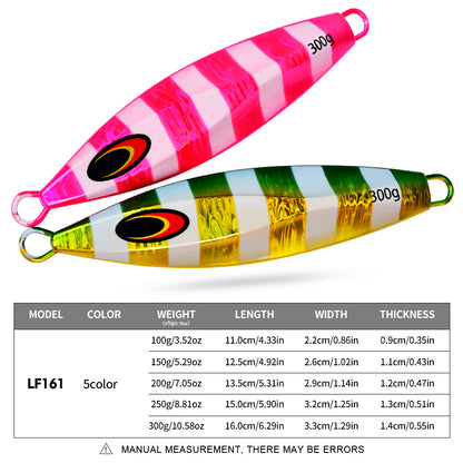 PROBEROS LF161 slow jigging lure size and weight specification chart 100g to 300g