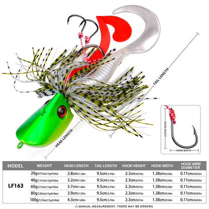 PROBEROS LF163 jig head lure size and weight specification chart 20g to 100g