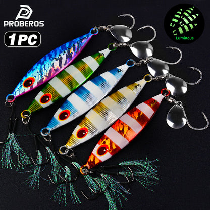 PROBEROS LF179 micro jigging lure with red 3D eyes and holographic laser coating for saltwater fishing