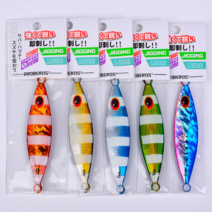 Five laser reflective color options A B C D E of PROBEROS LF179 unrigged micro jigging lures